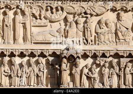 Leben der Jungfrau Maria, St. Anne Portal, Westfassade, Kathedrale Notre-Dame de Paris, Paris, Frankreich Stockfoto