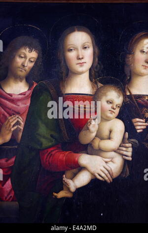 Madonna mit Kind umgeben von St. Johannes des Täufers und St. Catherine von Pietro Vannucci, gemalt im Jahr 1500, Paris, Frankreich, Europa Stockfoto