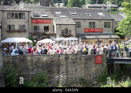 Tour De France-Etappe 2: Foto auf Holmfirth und Holme Moss.5-6 Juli 2014. Stockfoto