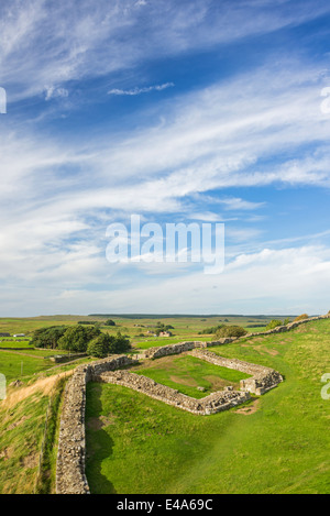 Milecastle 42 in der Nähe von Cawfields am Hadrianswall im Northumberland National Park, England Stockfoto