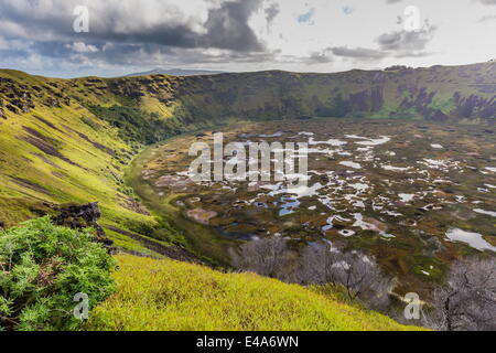 Orongo Crater, Rano Kau, Nationalpark Rapa Nui, UNESCO, Ostern Insel (Isla de Pascua), Chile Stockfoto