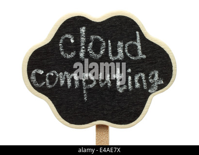 Leere Wolke Form Tafel mit Cloud-computing-Wörter auf weißem Hintergrund Stockfoto