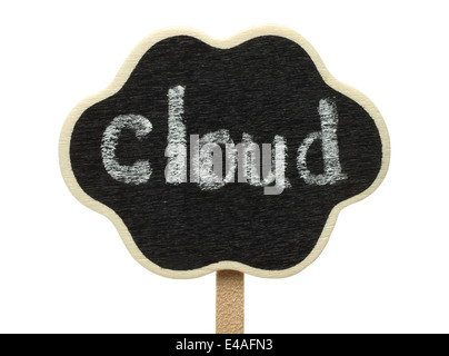 Wolke Form Tafel auf weißem Hintergrund Stockfoto
