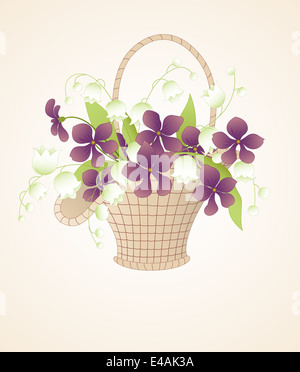 Bouquet nach Veilchen und Maiglöckchen im Korb Stockfoto
