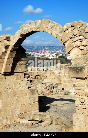 Die Ruinen von Saranda Kolones (vierzig Säulen) im Paphos archäologischen Park, eine fränkische Burg Lusigans am e Stockfoto