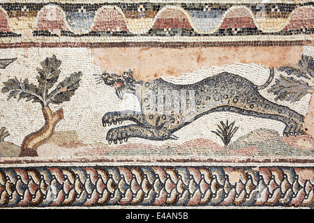 Leopard vom 4. Jahrhundert römische Mosaik in der Villa des Theseus, Paphos, Zypern Stockfoto