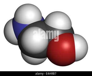 Ethanolamin (2-Aminoethanol)-Molekül. Atome werden als Kugeln mit konventionellen Farbkodierung dargestellt. Stockfoto