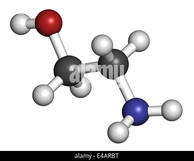 Ethanolamin (2-Aminoethanol)-Molekül. Atome werden als Kugeln mit konventionellen Farbkodierung dargestellt. Stockfoto