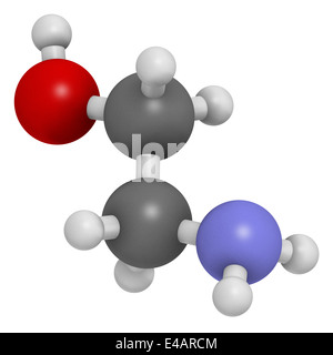 Ethanolamin (2-Aminoethanol)-Molekül. Atome werden als Kugeln mit konventionellen Farbkodierung dargestellt. Stockfoto