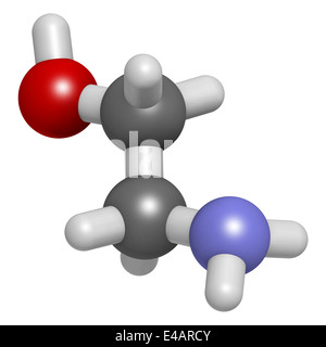 Ethanolamin (2-Aminoethanol)-Molekül. Atome werden als Kugeln mit konventionellen Farbkodierung dargestellt. Stockfoto