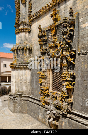 Zentralportugal, der Ribatejo, Tomar, die manuelinische Kapitel Haus Fenster im Convento de Cristo Kloster (die janela do Kapitel Kapitel) Stockfoto