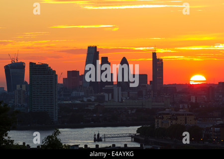 City of London von Greenwich Park gesehen. Stockfoto