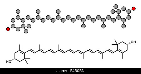 Zeaxanthin Gelbpigment Molekül. Verantwortlich für die Farbe der Paprika, Mais, Safran. Stockfoto