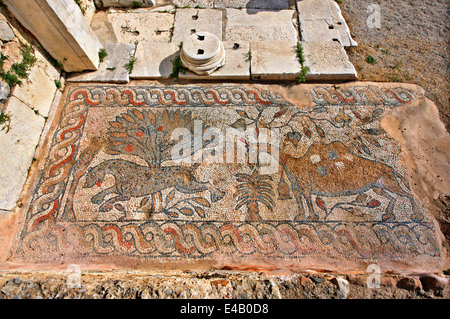 Mosaiken in den den frühen Christian Basilica von Jesus Christus in Jerusalem, Kalymnos Insel, Dodekanes, Ägäis, Griechenland. Stockfoto