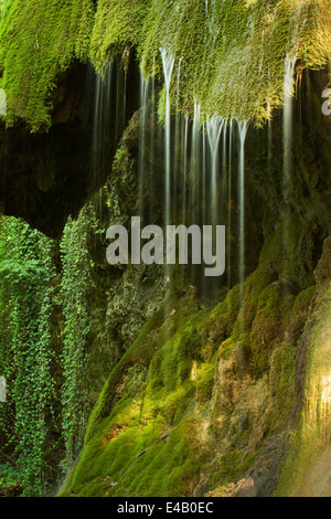 kleiner Bach bemoosten Felsen, kleinen Wasserfall im Umlauf Stockfoto