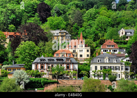 Villen auf dem Neckar in Heidelberg, Deutschland Stockfoto