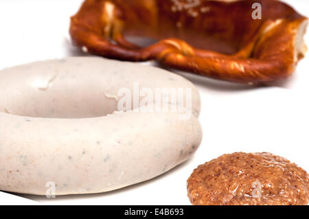 Weißwurst mit süßem Senf Stockfoto