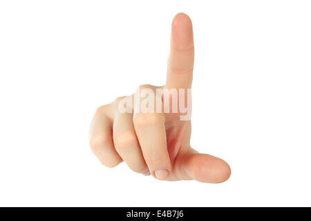 Hand mit einem Finger berühren somethimg Stockfoto