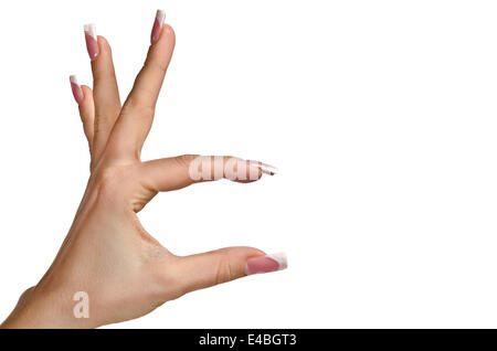 Zwei Finger halten etwas unsichtbar Stockfoto