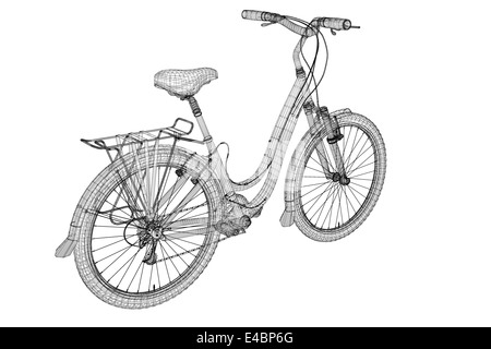 Mountainbike Fahrrad 3D Modell, Karosseriestruktur, Drahtmodell Stockfoto