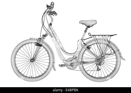 Mountainbike Fahrrad 3D Modell, Karosseriestruktur, Drahtmodell Stockfoto