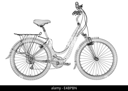 Mountainbike Fahrrad 3D Modell, Karosseriestruktur, Drahtmodell Stockfoto