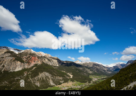 Blick Richtung Norden vom Col de Montgenevre, Frankreich. Stockfoto