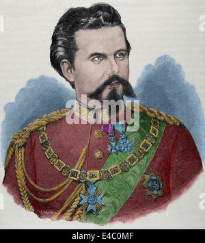 Ludwig II von Bayern (1845-1886). König von Bayern von 1864 bis zu seinem Tod. Kupferstich von Rico. Farbige. Stockfoto