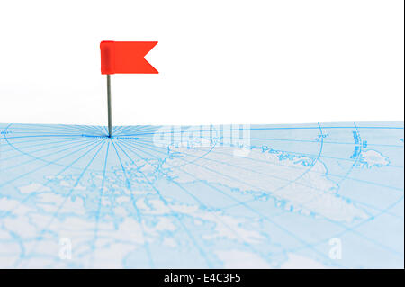 rote Fahne einen Pin auf der Karte Stockfoto