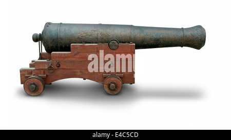 historische Kanone in weißem Rücken mit Schatten Stockfoto