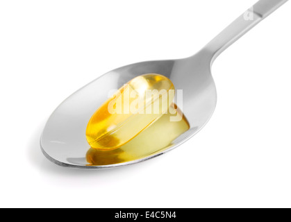 Vitamine, Omega 3, isoliert auf weißem Hintergrund Stockfoto