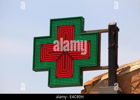 Beleuchtete Apotheke Zeichen Stockfoto