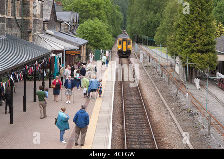 Ansicht von Betws-y-Coed-Station in Conwy Valley, Gwynedd, Nordwales, UK. Stockfoto