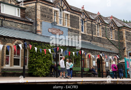 Ansicht von Betws-y-Coed-Station in Conwy Valley, Gwynedd, Nordwales, UK. Stockfoto