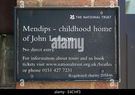 Mendips, die Kindheit Zuhause von John Lennon von den Beatles, gehört jetzt dem National Trust, 251 Menlove Avenue, Liverpool Stockfoto