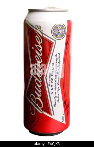 Dose Budweiser Bier auf weißem Hintergrund Stockfoto