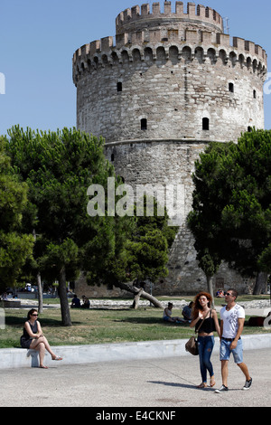 Das Wahrzeichen von Thessaloniki, der weiße Turm. Nordgriechenland Stockfoto