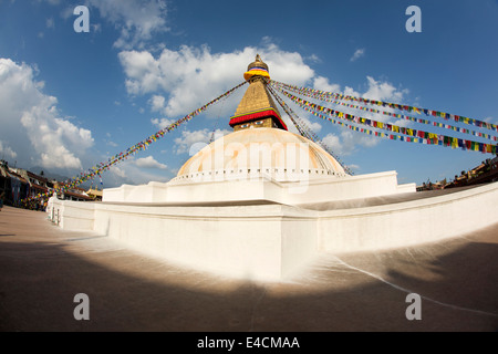 Nepal, Kathmandu, Boudhanath Stupa Fish Eye Objektiv Weitwinkel Stockfoto