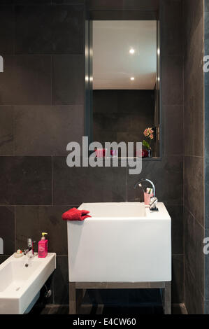 Catalano Waschbecken und Bidet im Badezimmer mit Schiefer Fliesen Stockfoto