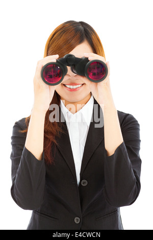 Attraktive Business-Frau mit dem Fernglas Stockfoto