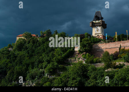 Uhrturm am Schlossberg Hügel, Graz, Steiermark, Österreich Stockfoto