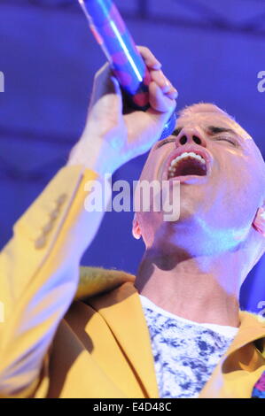 New York, New York, USA. 7. Juli 2014. Sänger TYLER GLENN von "Neon Trees", die live im Konzert im Central Park. © Jeffrey Geller/ZUMA Wire/ZUMAPRESS.com/Alamy Live-Nachrichten Stockfoto