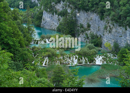 Unteren Seen mit kleinen Wasserfällen, Plitvice Jezera, Nationalpark Plitvicer Seen, Lika-Senj, Kroatien Stockfoto