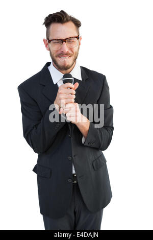 Hipster Geschäftsmann hält eine Rede Stockfoto