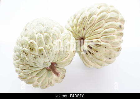 Süße Frucht von Custard Apple isoliert auf weißem Hintergrund Stockfoto