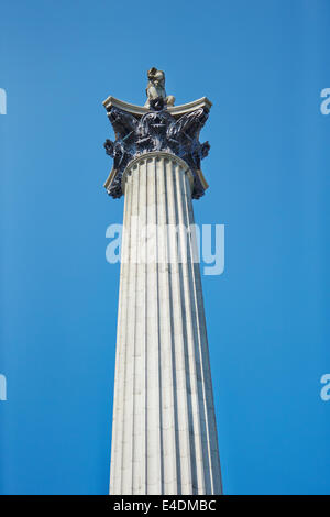 Gesamtansicht der Nelsonsäule am Trafalgar Square in London Stockfoto