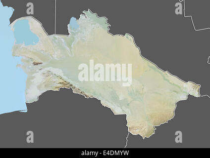 Turkmenistan, Reliefkarte mit Rand und Maske Stockfoto