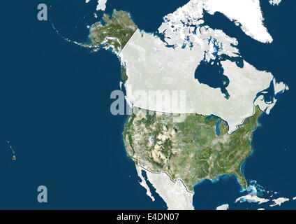 Vereinigte Staaten, Echtfarben-Satellitenbild mit Rand und Maske Stockfoto