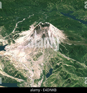 Mount St. Helens In 3D, North West Ansicht, Washington State, Usa, wahre Farbe Satellitenbild. Mount St.-Helens, USA, True colour sa Stockfoto