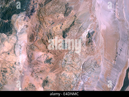 Monturaqui Meteor Auswirkung Krater, Chile, Echtfarben Satellitenbild. Echtfarben-Satellitenbild von Monturaqui Impaktstruktur, Stockfoto